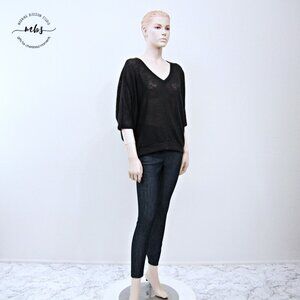 NWOT Korye Semi Sheer Boat Neck Dolman Sleeve Sweater Black Women XL